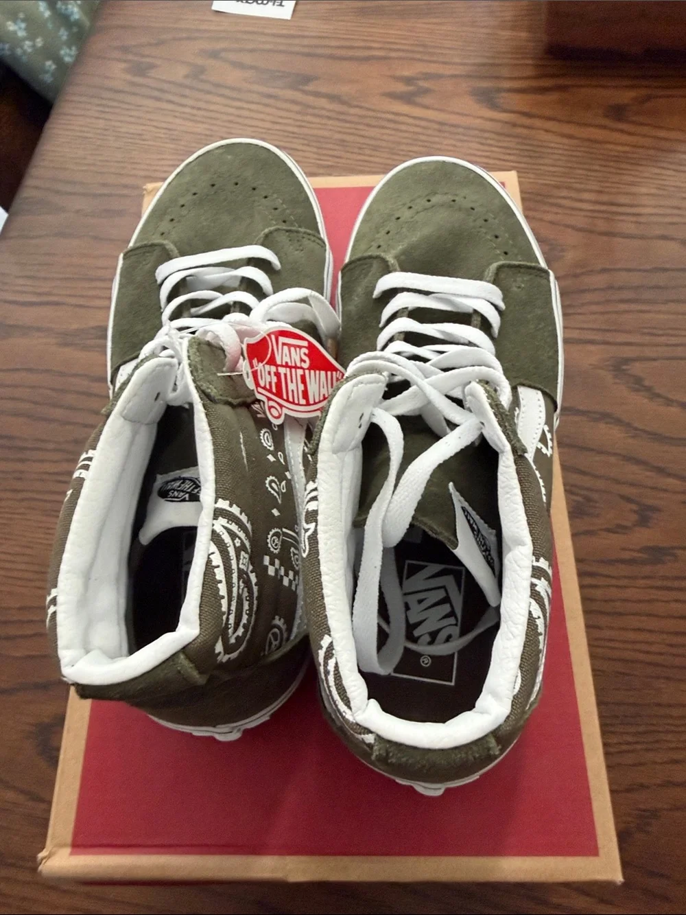 Vans Olive Green High-Top Suede Sneakers with White Stripe